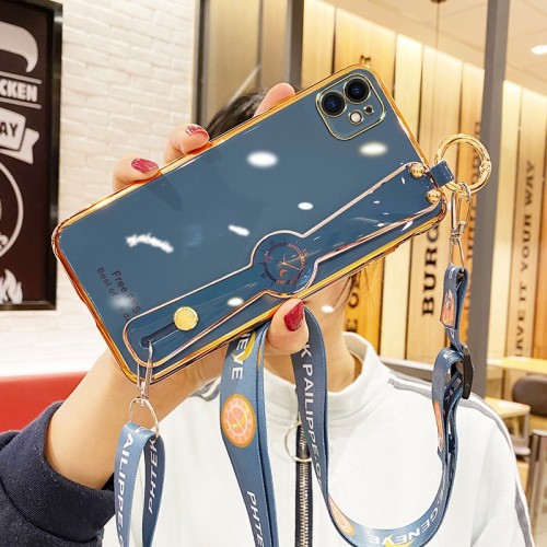 Electroplated Phone Case With Compass Wrist Strap For iPhone Extra Provided Shoulder Strap